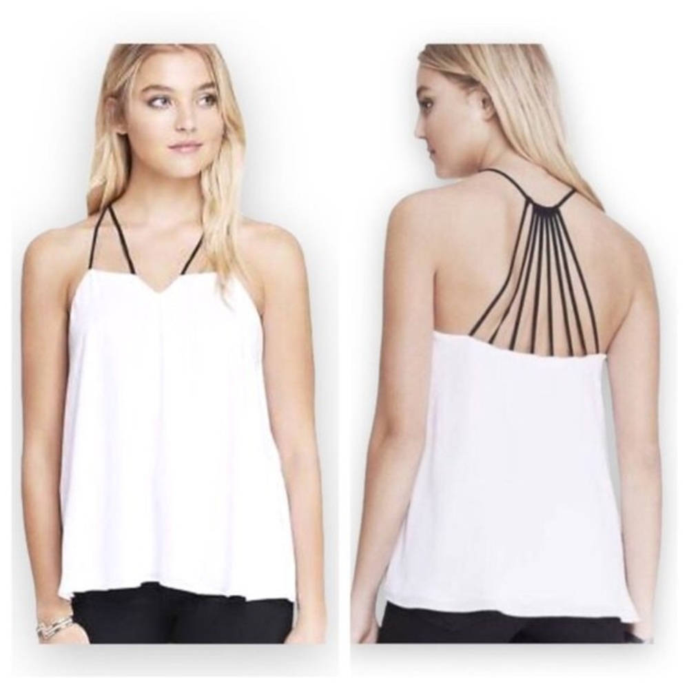 Express Strappy Back Tank Top White Black Cage Straps Small